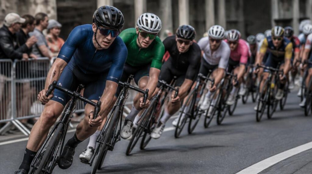 Peloton dans un critérium cycliste sur circuit
