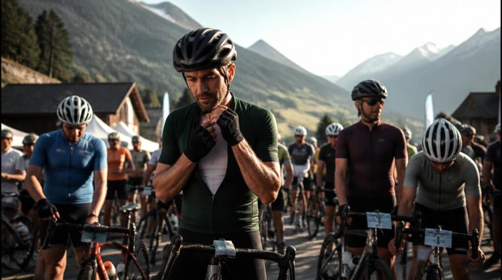Amateurs au départ d'une cyclosportive avec dossards