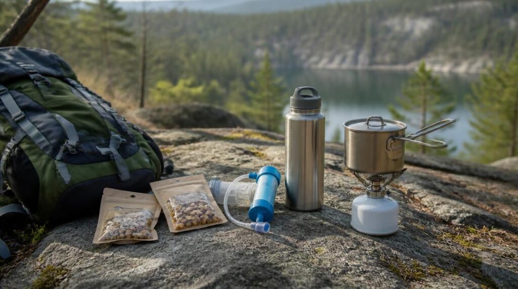Eau filtrée et nourriture pour un trekking ultra léger