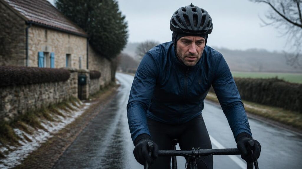 Gants vélo hiver isolants sur guidon sous la pluie