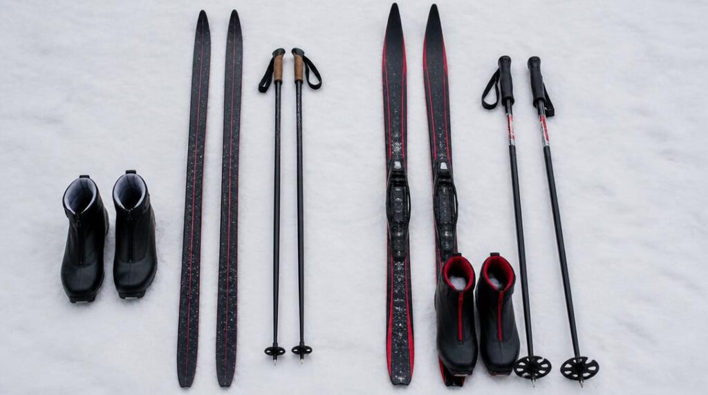 Skis classiques et matériel skating sur la neige