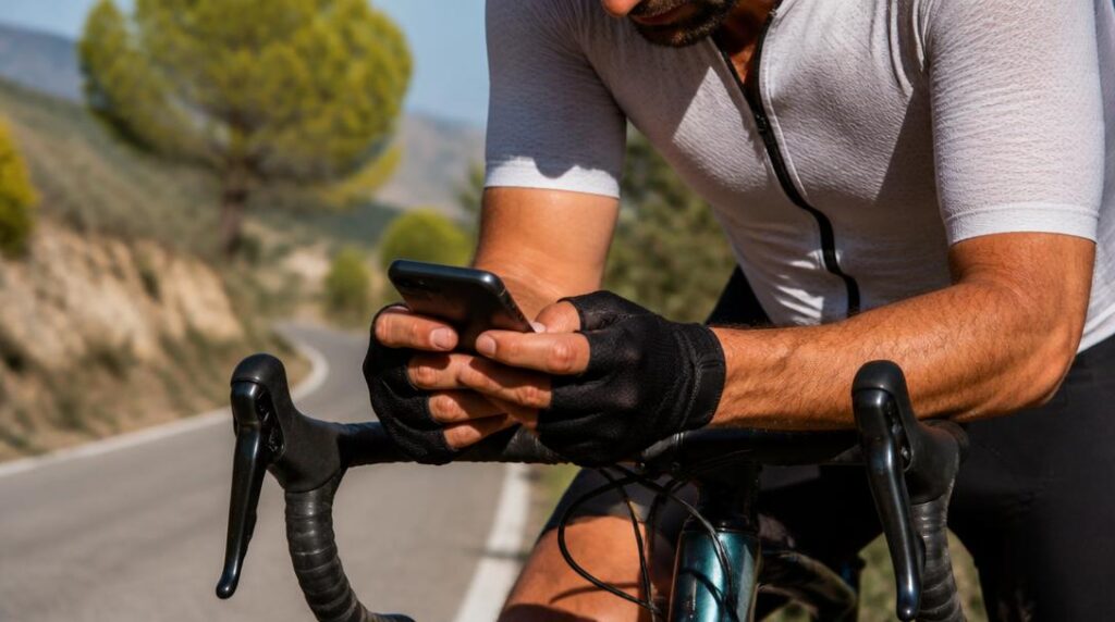 Mitaines vélo respirantes sur un cintre de route