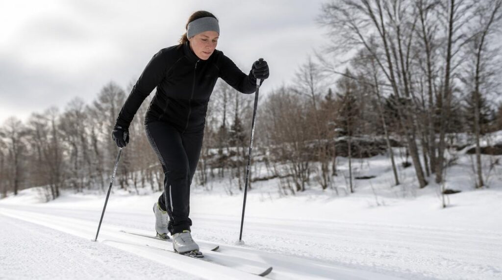 Pas alternatif sur rails de ski de fond