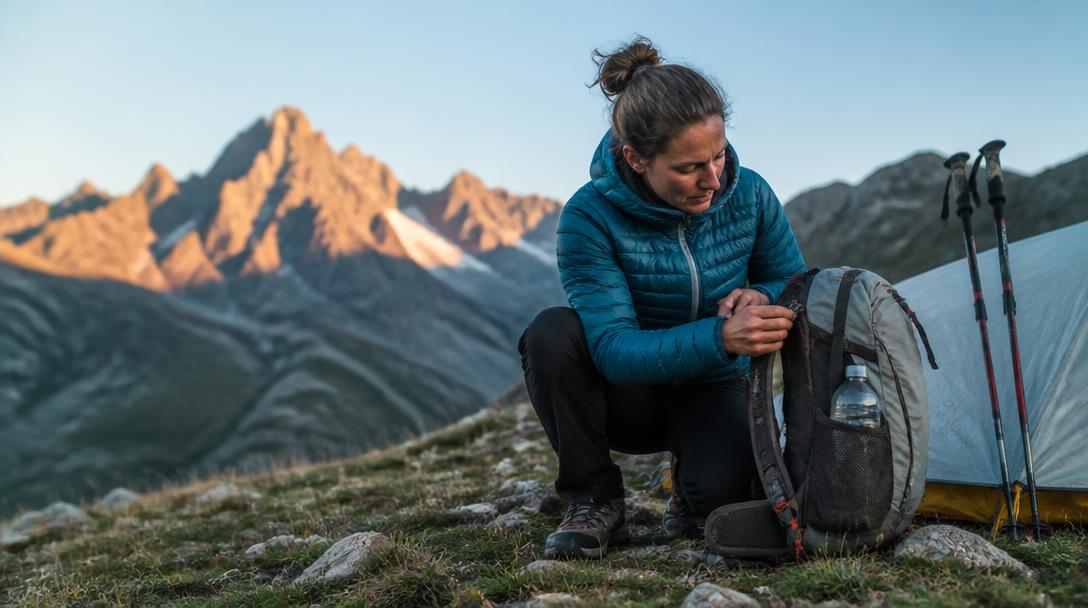 Sac de trek prêt pour randonner léger sur sentier